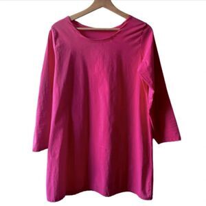 Fuchsia Pink Long Sleeve Shift Dress Size Large 12-14 Colorblock stretchy comfy